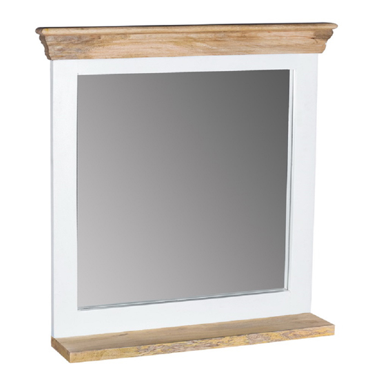 Accra Solid Mango Wood Frame Wall Mirror With Shelf In White