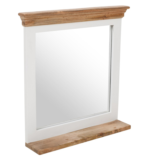 Accra Solid Mango Wood Frame Wall Mirror With Shelf In White