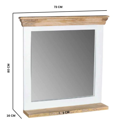 Accra Solid Mango Wood Frame Wall Mirror With Shelf In White