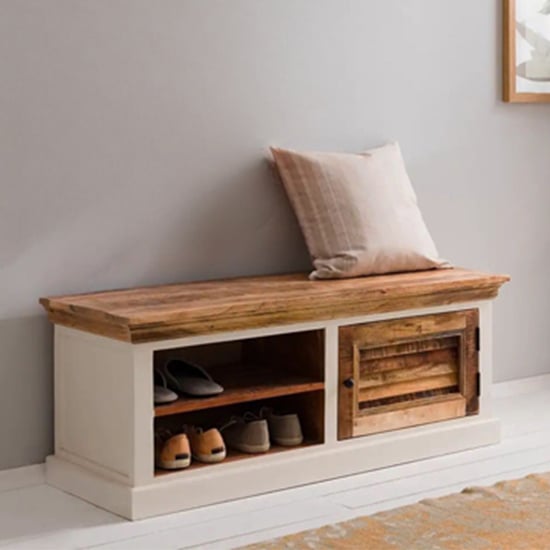 Product photograph of Accra Solid Mango Wood Shoe Bench In Oak from Furniture in Fashion