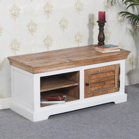 Read more about Accra solid mango wood tv stand with 1 door in oak