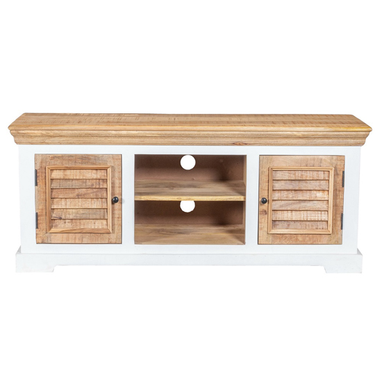 Accra Solid Mango Wood TV Stand With 2 Doors In Oak
