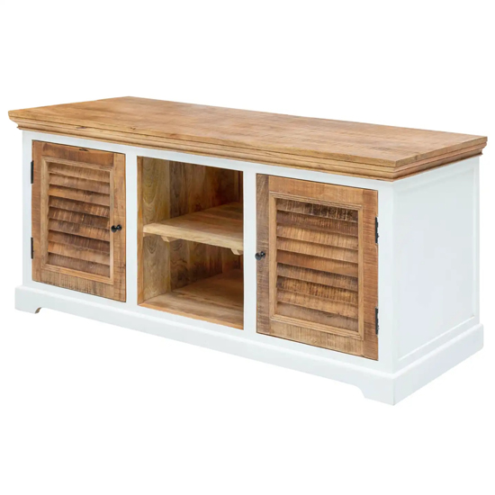 Accra Solid Mango Wood TV Stand With 2 Doors In Oak