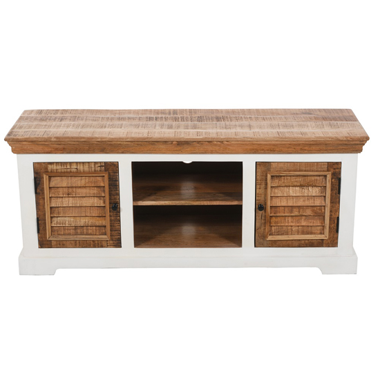 Accra Solid Mango Wood TV Stand With 2 Doors In Oak