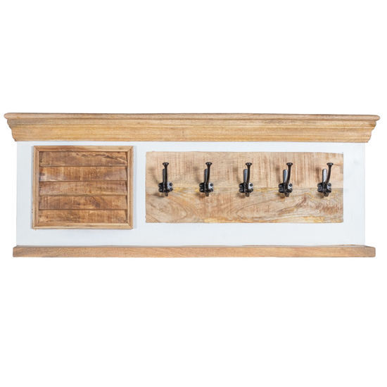 Accra Solid Mango Wood Wall Coat Hanger With 5 Hooks In Oak