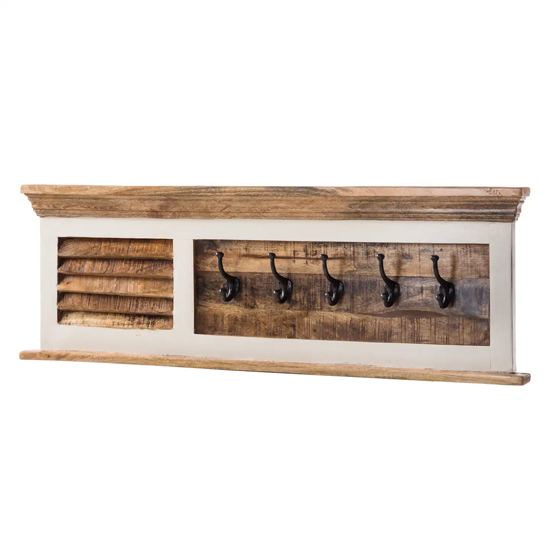 Accra Solid Mango Wood Wall Coat Hanger With 5 Hooks In Oak