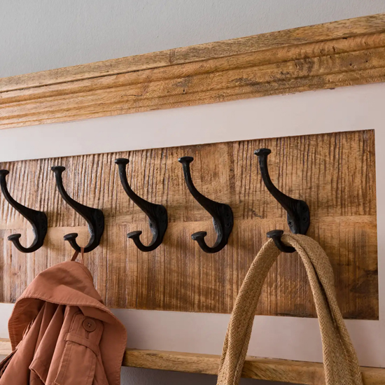 Accra Solid Mango Wood Wall Coat Hanger With 5 Hooks In Oak