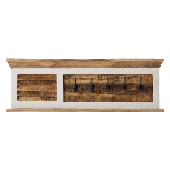 Accra Solid Mango Wood Wall Coat Hanger With 5 Hooks In Oak