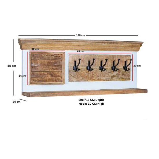 Accra Solid Mango Wood Wall Coat Hanger With 5 Hooks In Oak