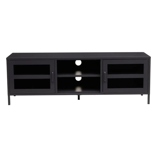 Accra Steel TV Stand With 2 Doors 1 Shelf In Black