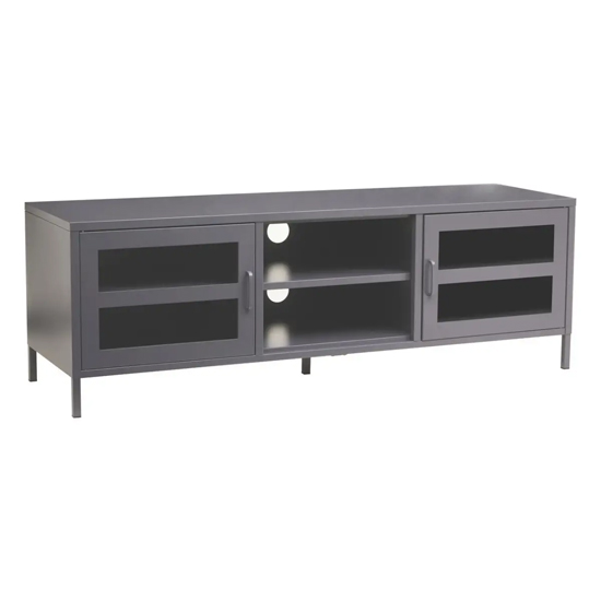 Accra Steel TV Stand With 2 Doors 1 Shelf In Grey