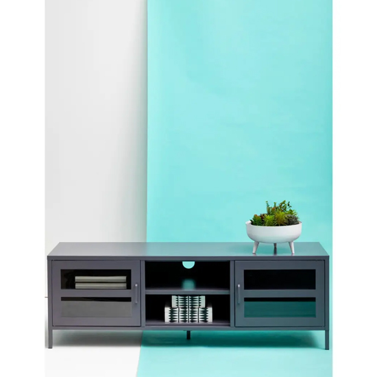 Accra Steel TV Stand With 2 Doors 1 Shelf In Grey