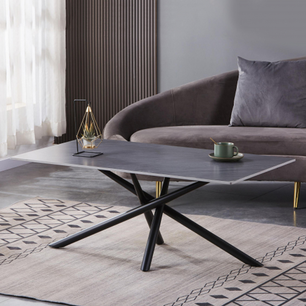 Accro Grey Ceramic Top Coffee Table with Black Metal Legs