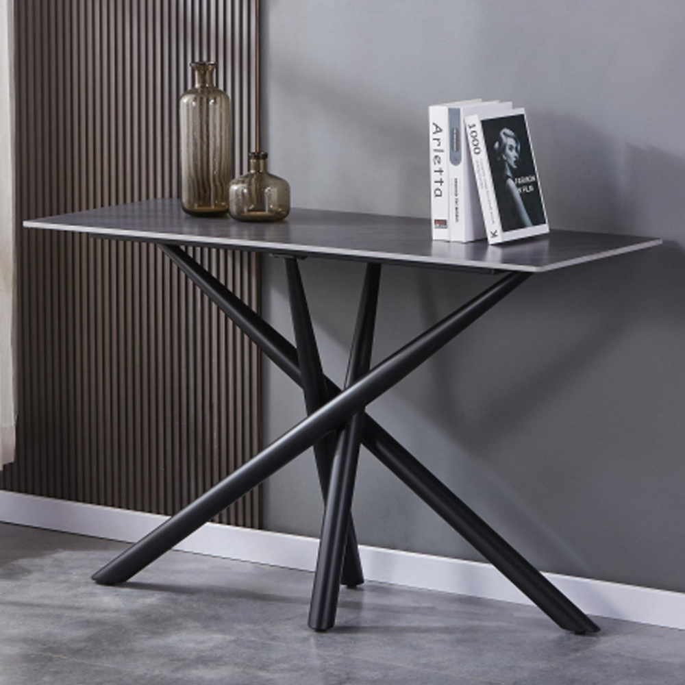 Accro White Ceramic Top Coffee Table with Black Metal Legs
