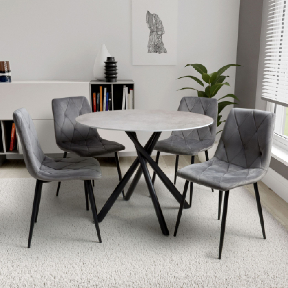 Product photograph of Accro Grey Glass Dining Table With 4 Vestal Grey Chairs from Furniture in Fashion