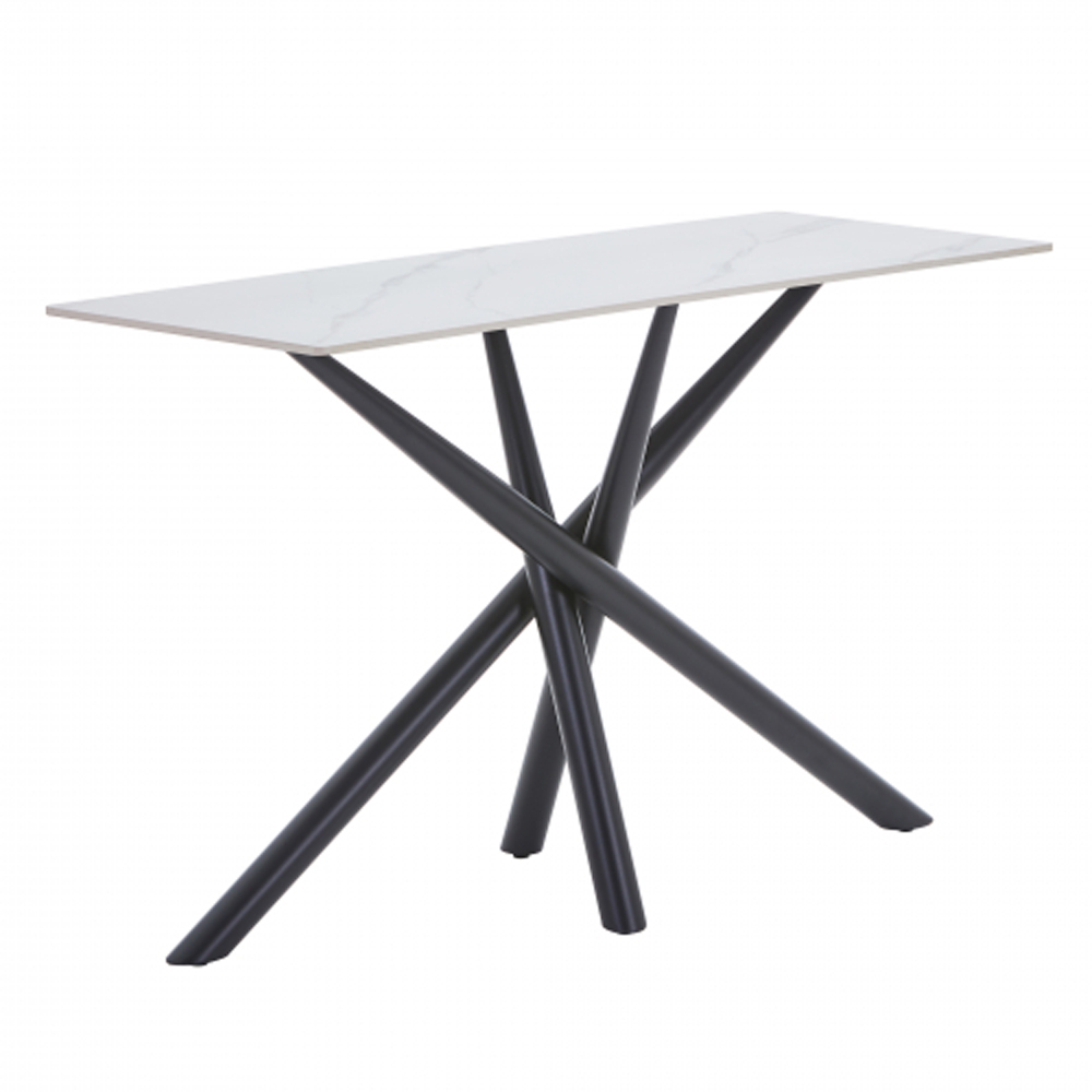 Accro White Ceramic Top Console Table with Black Metal Legs