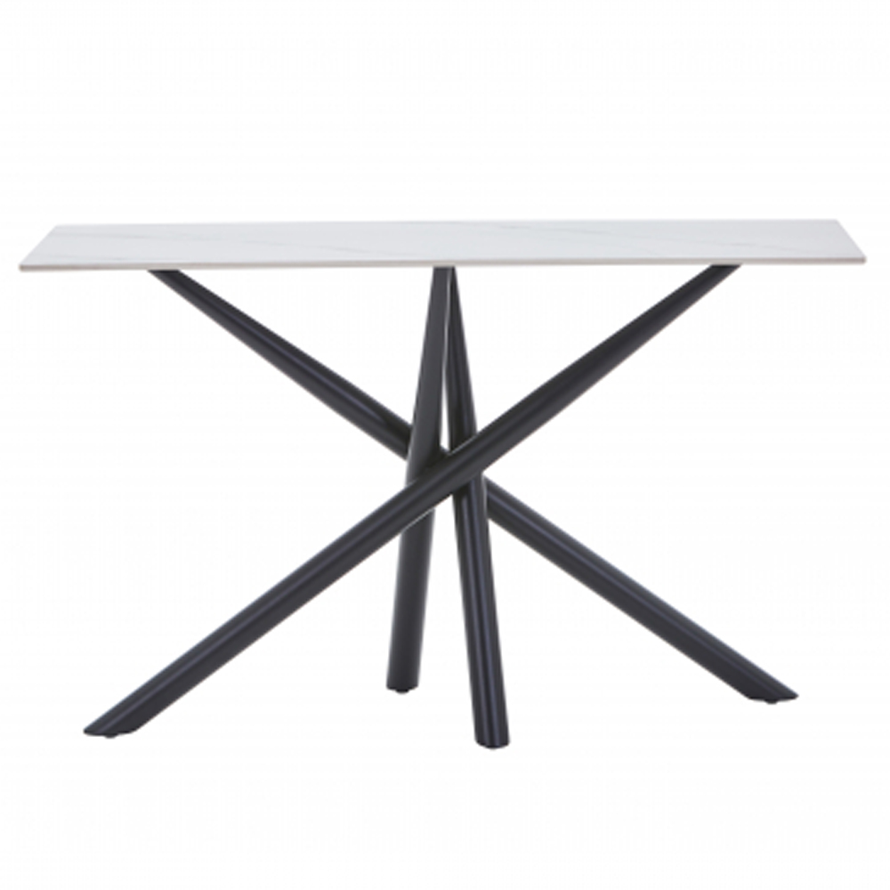 Accro White Ceramic Top Console Table with Black Metal Legs