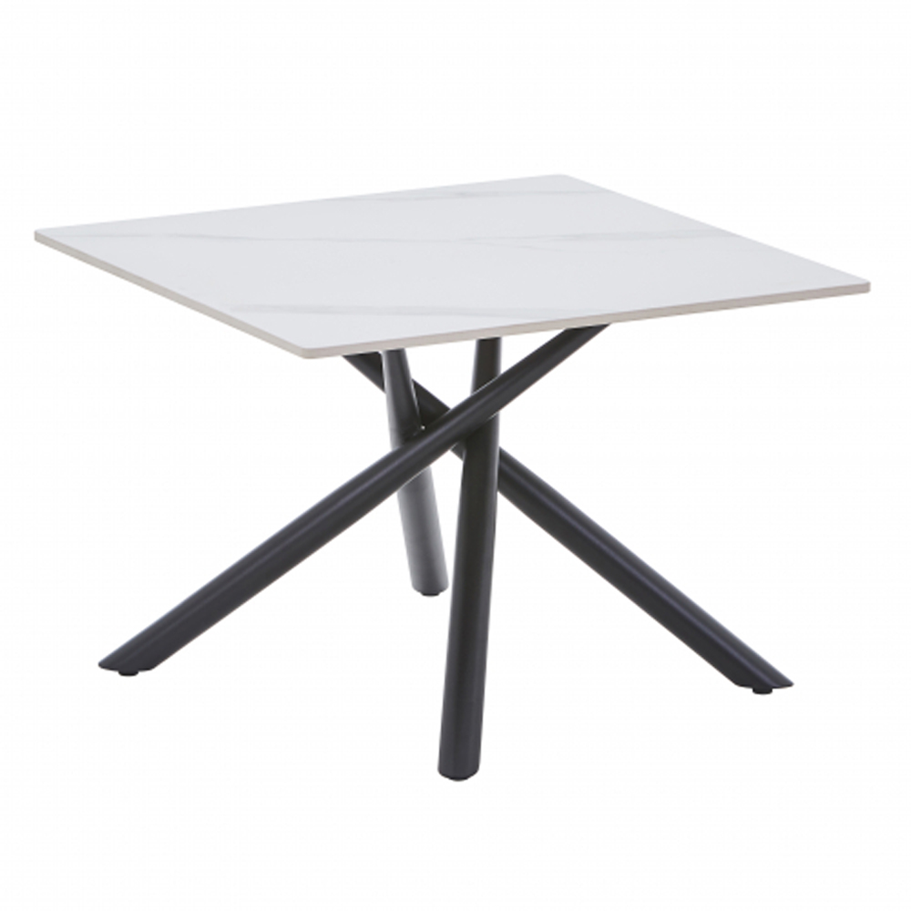 Accro White Ceramic Top End Table with Black Metal Legs