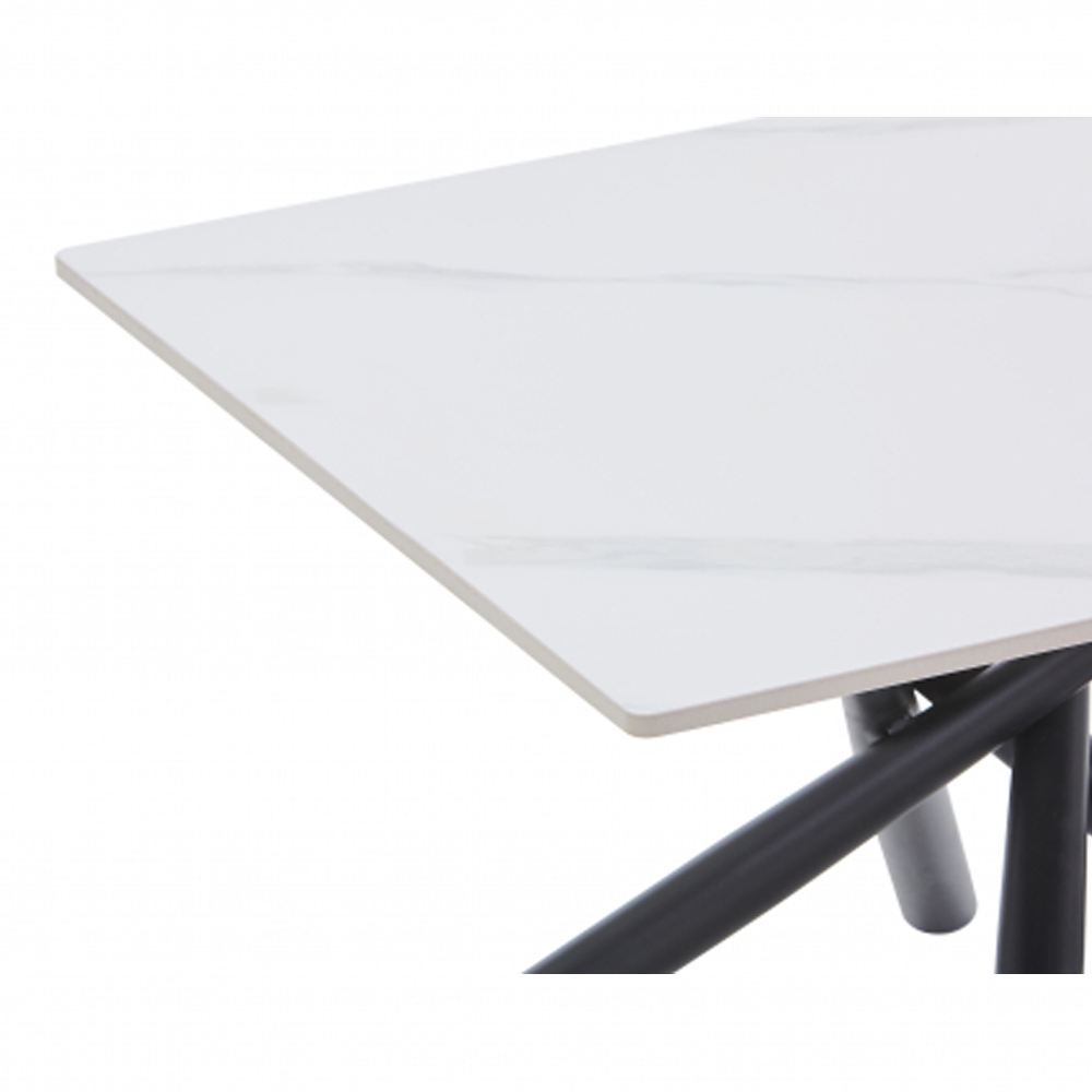 Accro White Ceramic Top End Table with Black Metal Legs