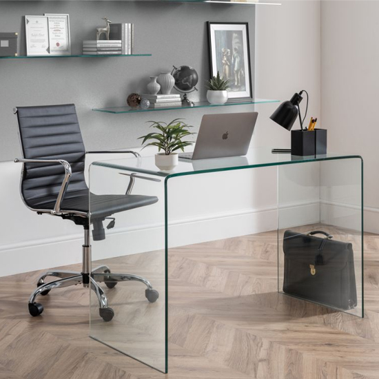 Product photograph of Acelynn Clear Glass Laptop Desk With Gaby Black Office Chair from Furniture in Fashion