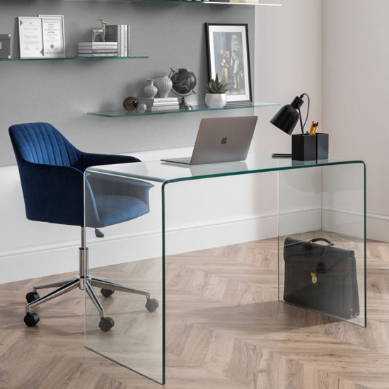 Acelynn Clear Glass Laptop Desk With Kacella Blue Office Chair_1
