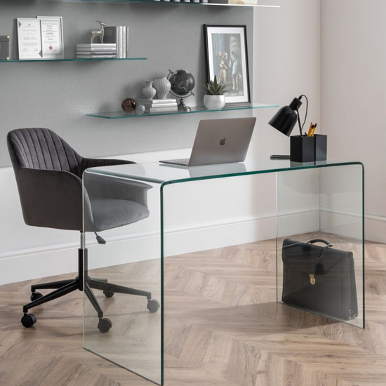 Acelynn Clear Glass Laptop Desk With Kacella Grey Office Chair_1