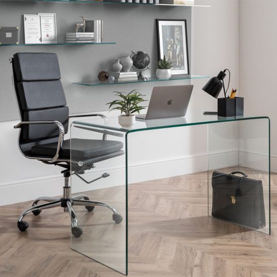 Acelynn Clear Glass Laptop Desk With Nahilla Black Office Chair