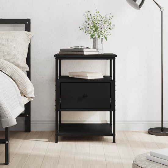 Product photograph of Achava Wooden Bedside Cabinet 1 Drawer 1 Shelf In Black from Furniture in Fashion