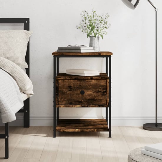 Read more about Achava wooden bedside cabinet 1 drawer 1 shelf in smoked oak