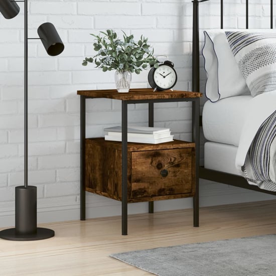 Read more about Achava wooden bedside cabinet with 1 drawer in smoked oak