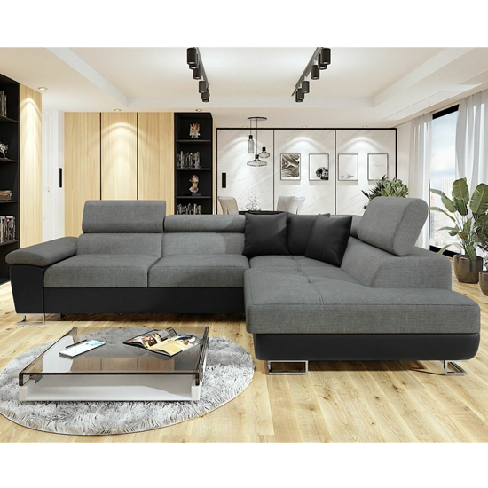 Photo of Acker fabric right hand corner sofa bed in black and grey