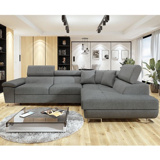 Read more about Acker fabric right hand corner sofa bed in grey