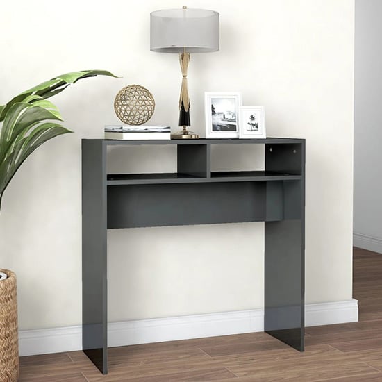 Acosta High Gloss Console Table With 2 Shelves In Grey