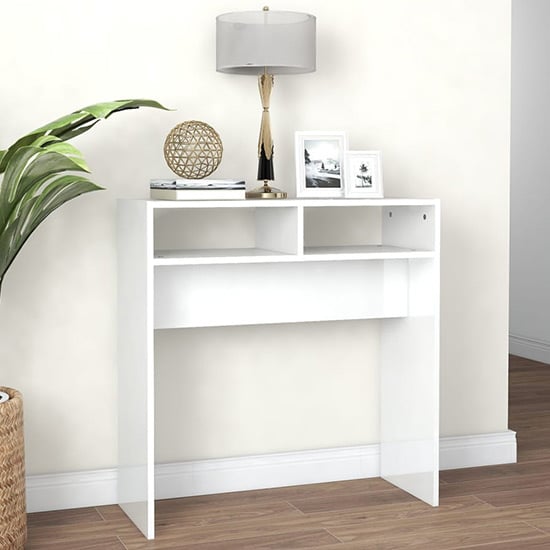 Acosta High Gloss Console Table With 2 Shelves In White