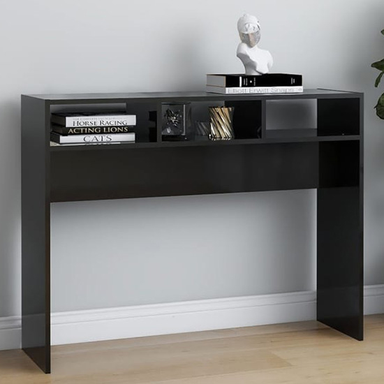Acosta High Gloss Console Table With 3 Shelves In Black_1