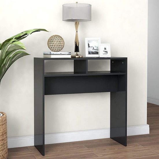 Read more about Acosta wooden console table with 2 shelves in grey