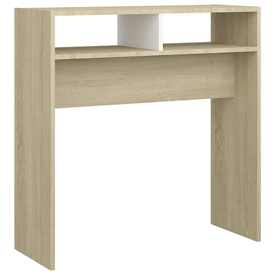 Acosta Wooden Console Table With 2 Shelves In White Sonoma Oak_2