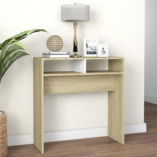 Acosta Wooden Console Table With 2 Shelves In White Sonoma Oak