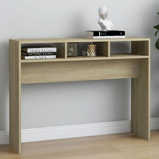Acosta Wooden Console Table With 3 Shelves In Sonoma Oak