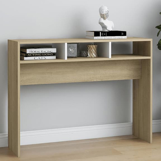 Acosta Wooden Console Table With 3 Shelves In White Sonoma Oak
