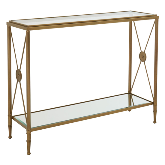 Acox Clear Mirrored Glass Console Table With Gold Legs FiF