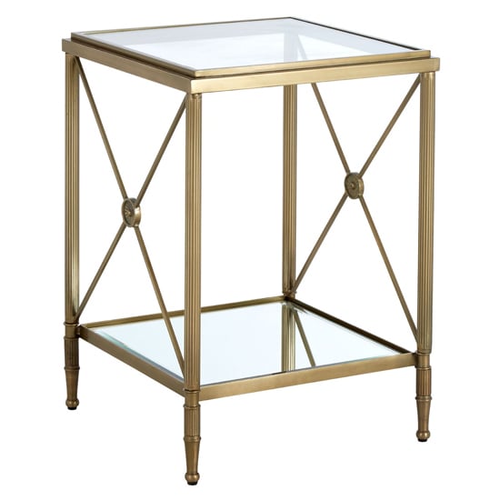 View Acox mirrored glass square side table with gold legs