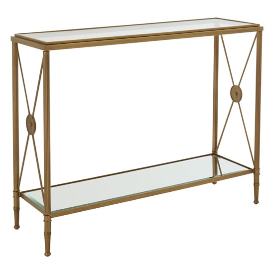 Product photograph of Acox Rectangular Clear Glass Top Console Table With Gold Frame from Furniture in Fashion