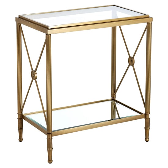 Photo of Acox rectangular clear glass top side table with gold frame