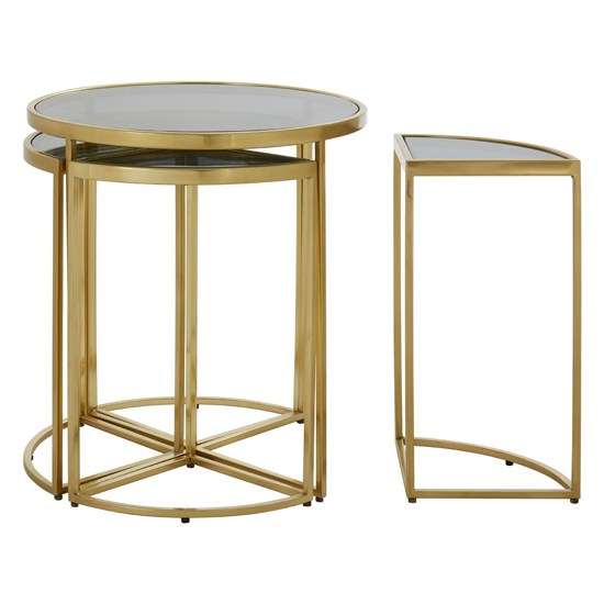 Acox Round Black Glass Top Nest Of 5 Tables With Gold Frame_2