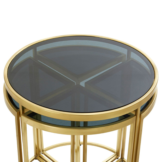 Acox Round Black Glass Top Nest Of 5 Tables With Gold Frame_3