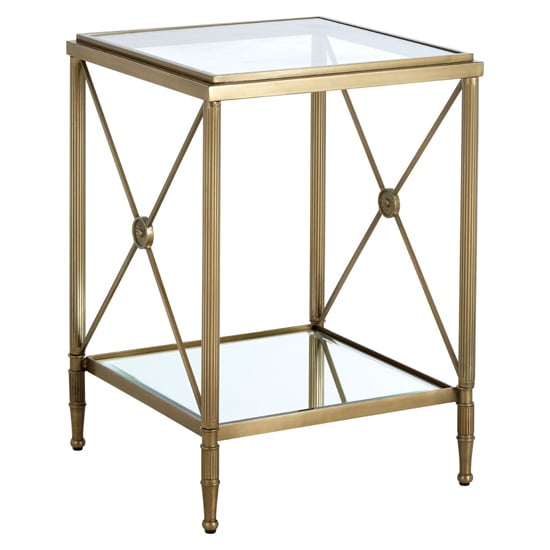 Photo of Acox square clear glass top side table with gold frame