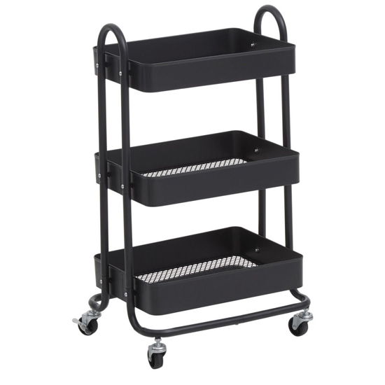 Acre Metal 3 Shelves Serving Trolley In Black_2