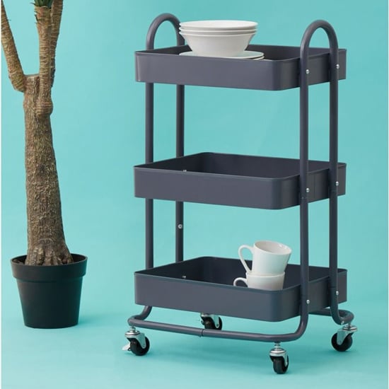 Product photograph of Acre Metal 3 Shelves Serving Trolley In Grey from Furniture in Fashion