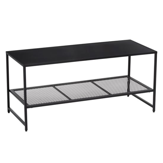 Acre Metal Coffee Table With Open Mesh Shelf In Black_2